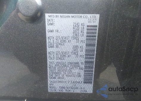 2018 Nissan Rogue Sv from USA, damaged, VIN 5N1AT2MV0JC734047